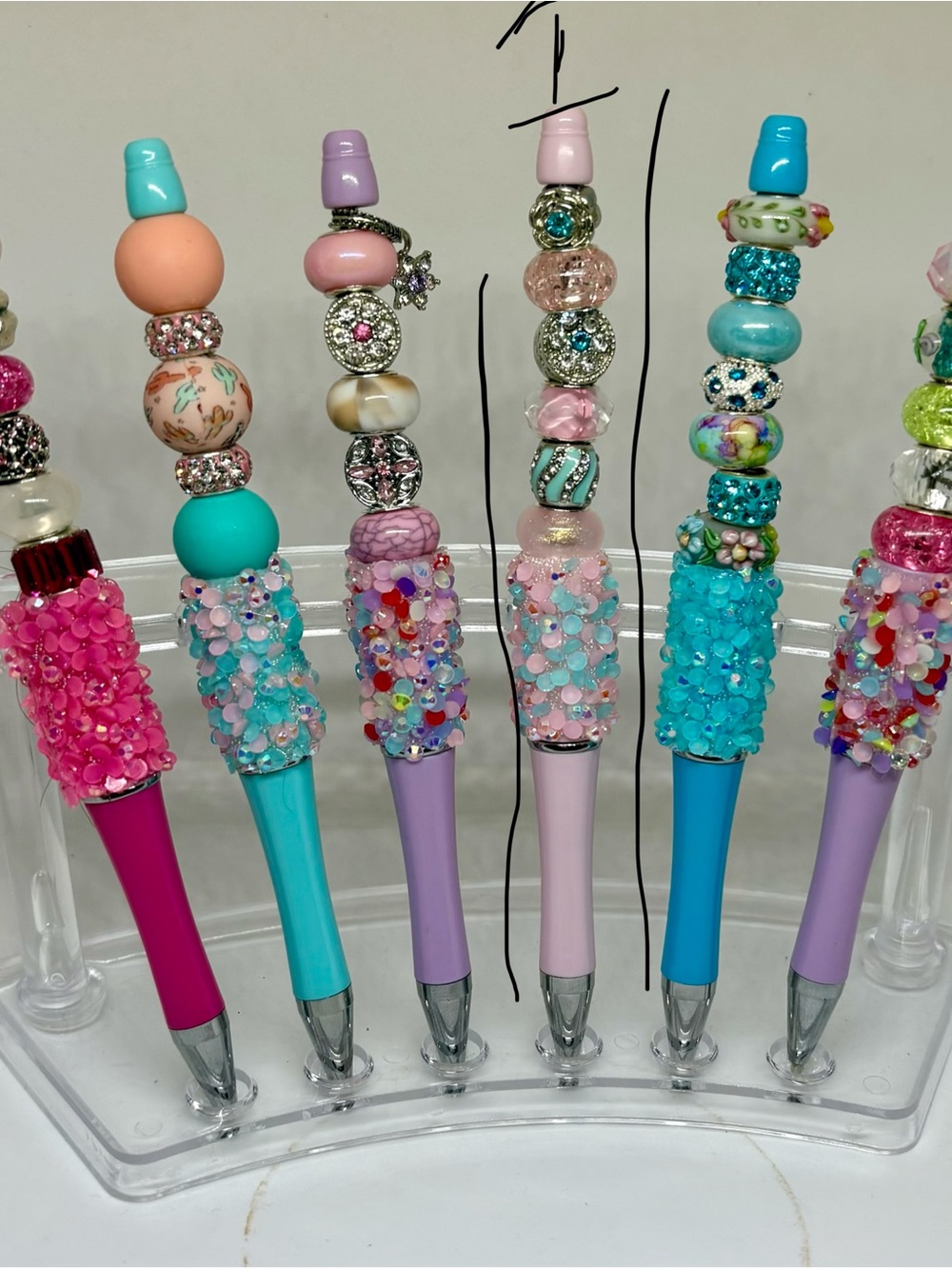 Hand Crafted Beaded Crystal Pens in Pastel Pink, Aqua, Teal, White